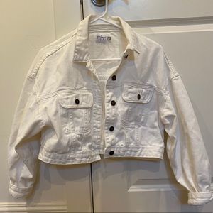 PRINCESS POLLY; White, Denim, Cropped jacket.